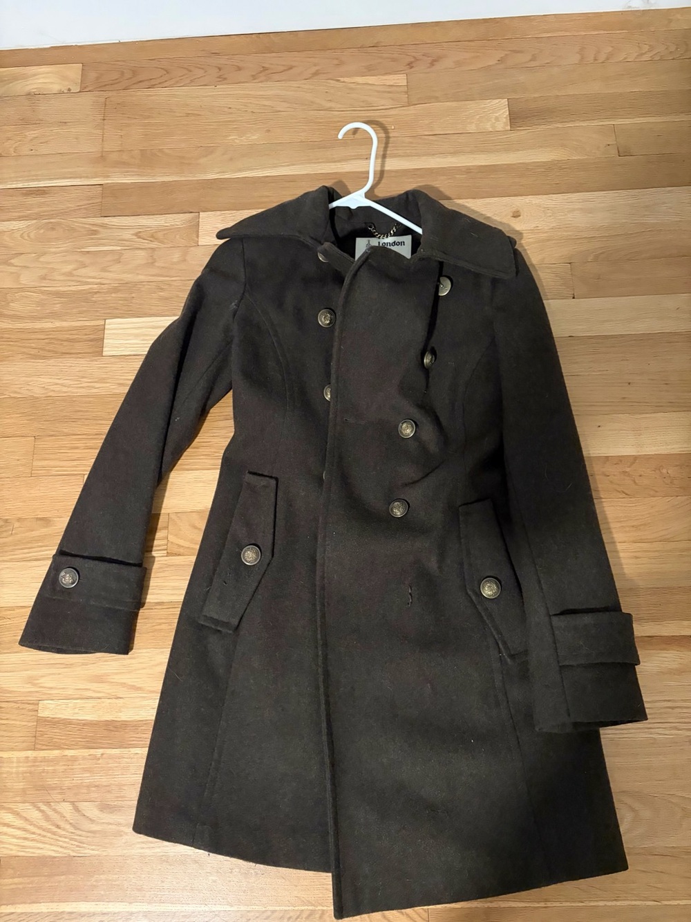 London Fog Dark Olive Green Double-Breasted Pea Coat